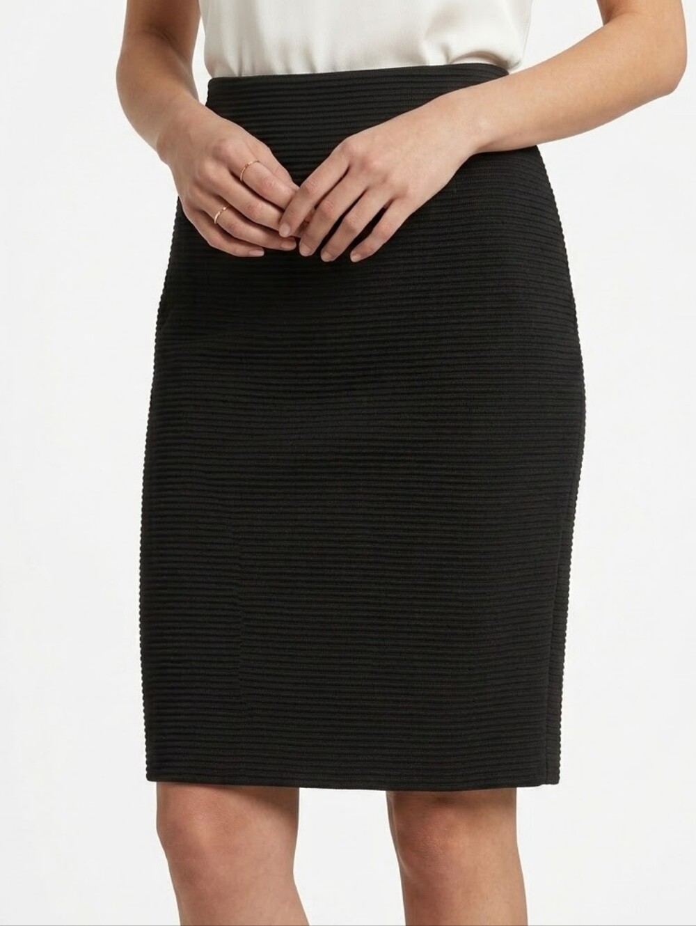 NWT Tahari ASL Black Ribbed Pencil Skirt Size 6P
